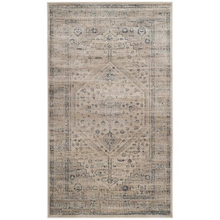 Flowers First 3 ft. 3 in. x 5 ft. 7 in. Vintage Power Loomed Area Rug, Stone & Blue - Small Rectangle FL1881794